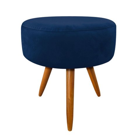 Puff Decorativo Redondo 40 cm Dóris Pé Palito Suede - Azul Marinho