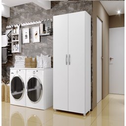 Armário Vassoureiro Multiuso para Lavanderia Jade 2 Portas e 1 Gaveta c/ Rodízios Benetil Branco - 5 Armário Vassoureiro Multiuso para Lavanderia Jade 2 Portas e 1 Gaveta c/ Rodízios Benetil Branco - 5