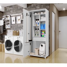 Armário Vassoureiro Multiuso para Lavanderia Jade 2 Portas e 1 Gaveta c/ Rodízios Benetil Branco - 4 Armário Vassoureiro Multiuso para Lavanderia Jade 2 Portas e 1 Gaveta c/ Rodízios Benetil Branco - 4