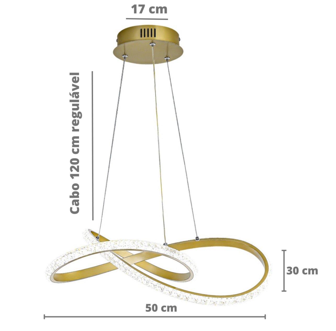 Lustre Pendente Moderno Infinity Cristal Led 36w Dourado Multicor Bivolt - 4