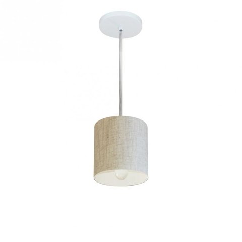 Lustre Pendente Cilindrico Md-4200 Cupula Tecido 14x15cm Rustico Bege