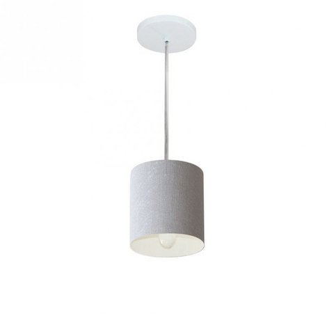 Lustre Pendente Cilindrico Md-4200 Cupula Tecido 14x15cm Rustico Cinza