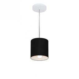 Lustre Pendente Cilindrico Md-4200 Cupula Tecido 14x15cm Preto - 1 Lustre Pendente Cilindrico Md-4200 Cupula Tecido 14x15cm Preto - 1