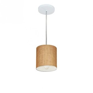 Lustre Pendente Cilindrico Md-4200 Cupula Tecido 14x15cm Palha