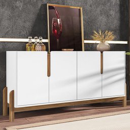 Aparador Buffet Sala Lizz 170cm com Pés de Madeira Maciça Branco/cedro - 2