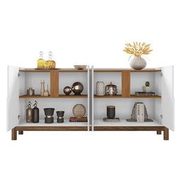 Aparador Buffet Sala Lizz 170cm com Pés de Madeira Maciça Branco/cedro - 4