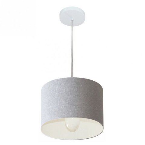 Lustre Pendente Cilindrico Md-4201 Cupula Tecido 25x25cm Rustico Cinza