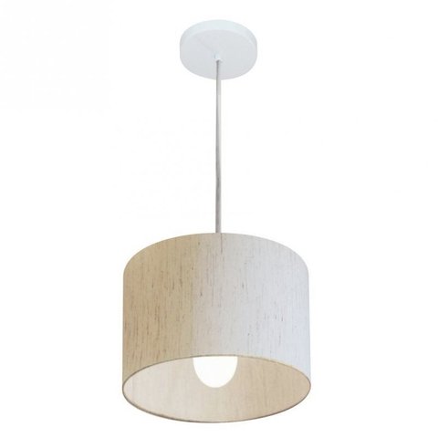 Lustre Pendente Cilindrico Md-4201 Cupula Tecido 25x25cm Linho Bege