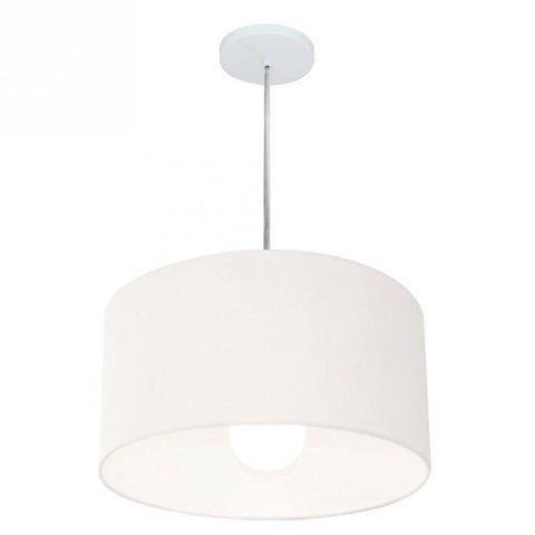 Lustre Pendente Cilindrico Md-4202 Cupula Tecido 40x25cm Branco - Bivolt
