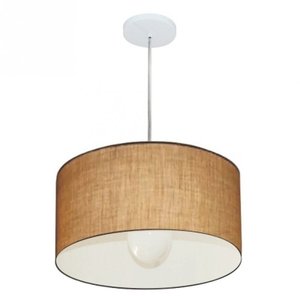 Lustre Pendente Cilindrico Md-4202 Cupula Tecido 40x25cm Palha - Bivolt