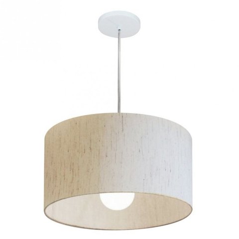 Lustre Pendente Cilindrico Md-4202 Cupula Tecido 40x25cm Linho Bege - Bivolt