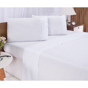 Lencol Jogos de Lençol Casal Padrão 400 Fios Ponto Palito Branco 4 Pçs