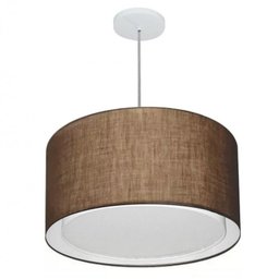 Lustre Pendente Cilindrico Duplo Md-4287 Cupula Tecido 45x30cm Cafe - 1