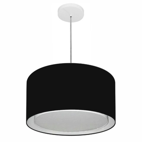Lustre Pendente Cilindrico Duplo Md-4290 Cupula Tecido 40x25cm Preto