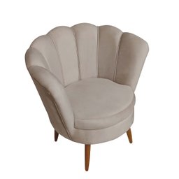 Poltrona Pétala Decorativa Bege Para Sala Com Pé De Madeira - 3 Poltrona Pétala Decorativa Bege Para Sala Com Pé De Madeira - 3