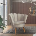Ver imagem 1 de Poltrona Pétala Decorativa Bege Para Sala Com Pé De Madeira