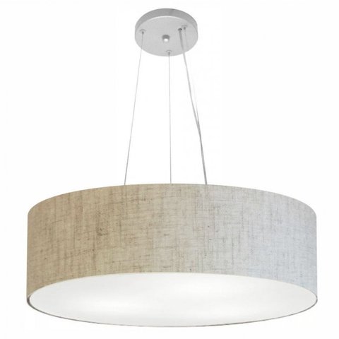 Lustre Pendente Cilindrico Md-4193 Cupula Tecido 70x15cm Rustico Bege