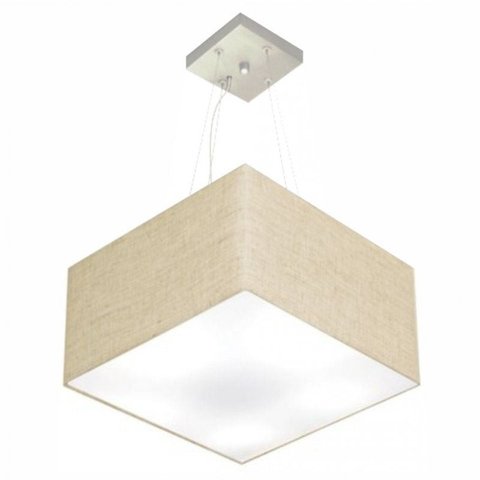 Lustre Pendente Quadrado Md-4195 Cupula Tecido 25/40x40cm Rustico Bege