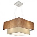 Ver imagem 1 de Lustre Pendente Quadrado Duplo Md-4066 Cupula Tecido 25/50x35cm Palha / Bege