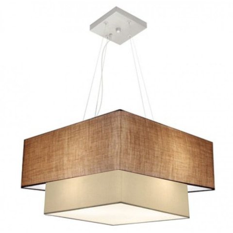 Lustre Pendente Quadrado Duplo Md-4066 Cupula Tecido 25/50x35cm Palha / Bege