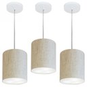 Ver imagem 1 de Kit/3 Lustre Pendente Cilindrico Md-4012 Cupula Tecido 18x25cm Rustico Bege