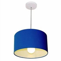 Kit/2 Lustre Pendente Cilindrico Md-4031 Cupula Tecido 40x21cm Azul Marinho - 1