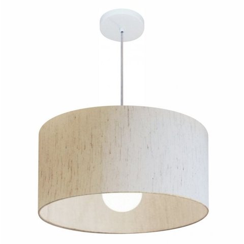 Lustre Pendente Cilindrico Md-4206 Cupula Tecido 50x25cm Linho Bege