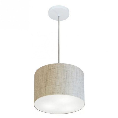 Lustre Pendente Cilindrico Md-4209 Cupula Tecido 25x25cm Rustico Bege