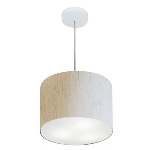 Lustre Pendente Cilindrico Md-4210 Cupula Tecido 30x25cm Linho Bege