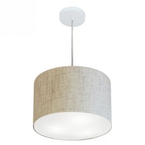 Lustre Pendente Cilindrico Md-4211 Cupula Tecido 35x25cm Rustico Bege