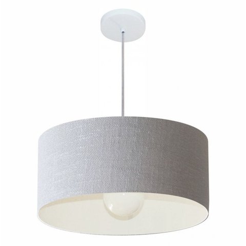 Lustre Pendente Cilindrico 4052 Cupula Tecido 50x21cm Rustico Cinza