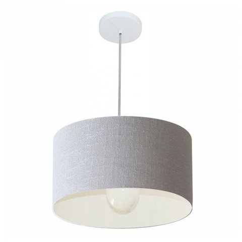 Lustre Pendente Cilindrico Md-4031 Cupula Tecido 40x21cm Rustico Cinza