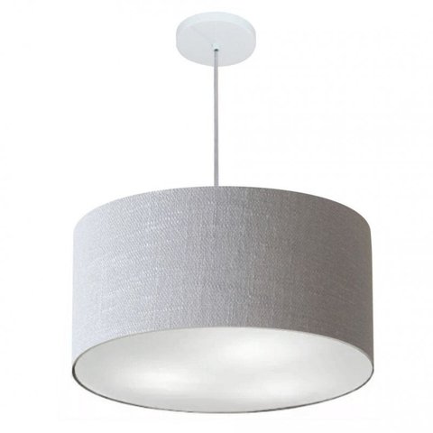 Lustre Pendente Cilindrico Md-4243 Cupula Tecido 45x25cm Rustico Cinza