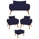Ver imagem 1 de Kit 02 Poltronas + Namoradeira + Puff Opala Balaqui Decor Azul Marinho