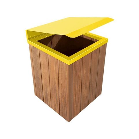 Lixeira de Madeira Plástica Ecológica com Tampa Basculante Amarela 68l