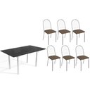 Ver imagem 1 de Conjunto: Mesa Sala Jantar Elba Tampo Madeirado C/ Vidro 160cm e 6 Cadeiras Noruega Cromada/preto -