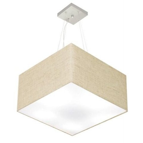 Lustre Pendente Quadrado Md-4199 Cupula Tecido 30/60x60cm Rustico Bege