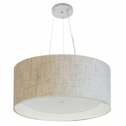 Lustre Pendente Cilindrico Md-4145 Cupula Duplo Tecido 50x25cm Rustico Bege / Br