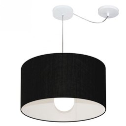 Lustre Pendente Cilindrico Com Desvio Md-4229 Cupula Tecido 45x30cm Preto - 1 Lustre Pendente Cilindrico Com Desvio Md-4229 Cupula Tecido 45x30cm Preto - 1