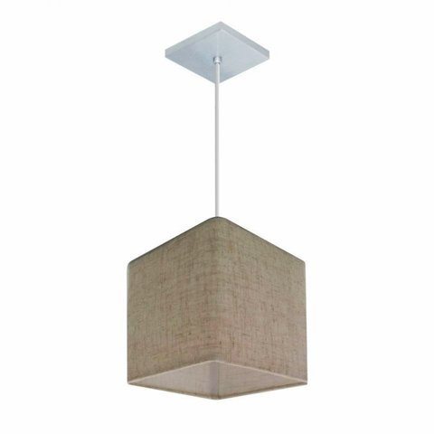 Lustre Pendente Quadrado Md-4223 Cupula Tecido 15/13x13cm Rustico Bege