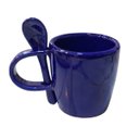 Ver imagem 1 de Caneca com Colher Integrada em Cerâmica 300ml para Café e Chá:Azul Cobalto