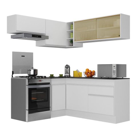 Armário de Cozinha Completa de Canto com Rodapé Veneza Multimóveis V2094 Branco