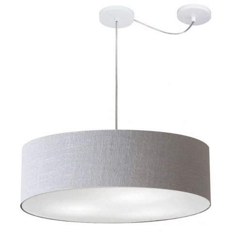 Lustre Pendente Cilindrico Com Desvio Md-4265 Cupula Tecido 60x15cm Rustico Cinza