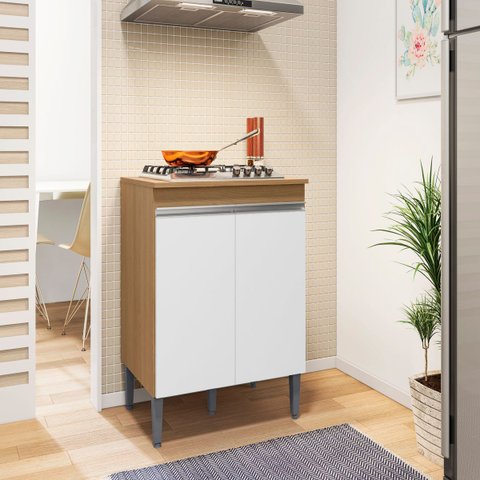 Balcão Cooktop Andréia s/Tampo Amendoa / Branco - Vrk Comercio On-Line