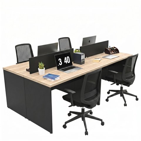 Conjunto Estação de Trabalho 4 Lugares com 4 Cadeiras Escritório Mesa 120x60cm