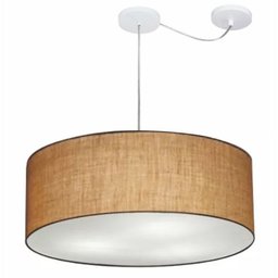 Lustre Pendente Cilindrico Com Desvio Md-4266 Cupula Tecido 60x21cm Palha - 1