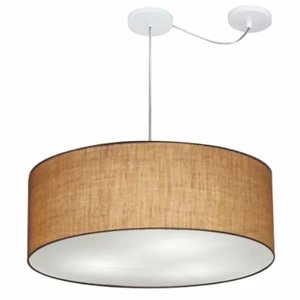 Lustre Pendente Cilindrico Com Desvio Md-4266 Cupula Tecido 60x21cm Palha
