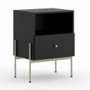 Ver imagem 1 de Mesa de Cabeceira 1 Gaveta Base Aço Carbono Premium Modelo Eros Base Cor Champanhe e Preto Laca