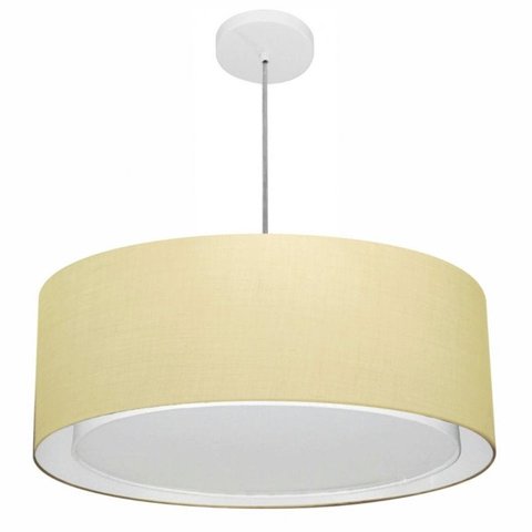 Lustre Pendente Cilindrico Duplo Md-4297 Cupula Tecido 60x25cm Algodao Cru