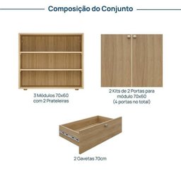 Rack 3 Módulos 4 Portas 2 Gavetas Frame Cabecasa MadeiraMadeira   - 3